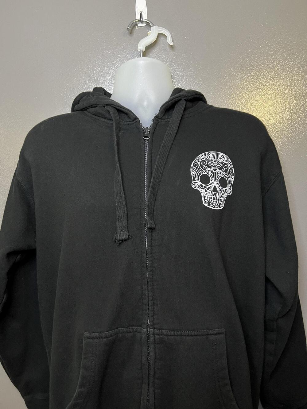 Cartel Ink Pinky Star Hoodie Womens Large Black Skull Full Zip Fleece Graphic